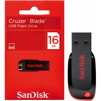 FLASH MEMORY SANDISK 16GB CRUZER BLADE USB NEGRO-ROJO