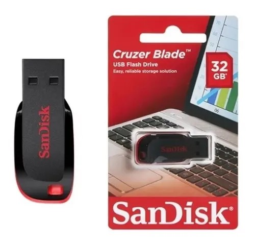 FLASH MEMORY SANDISK 32GB CRUZER BLADE USB NEGRO-ROJO